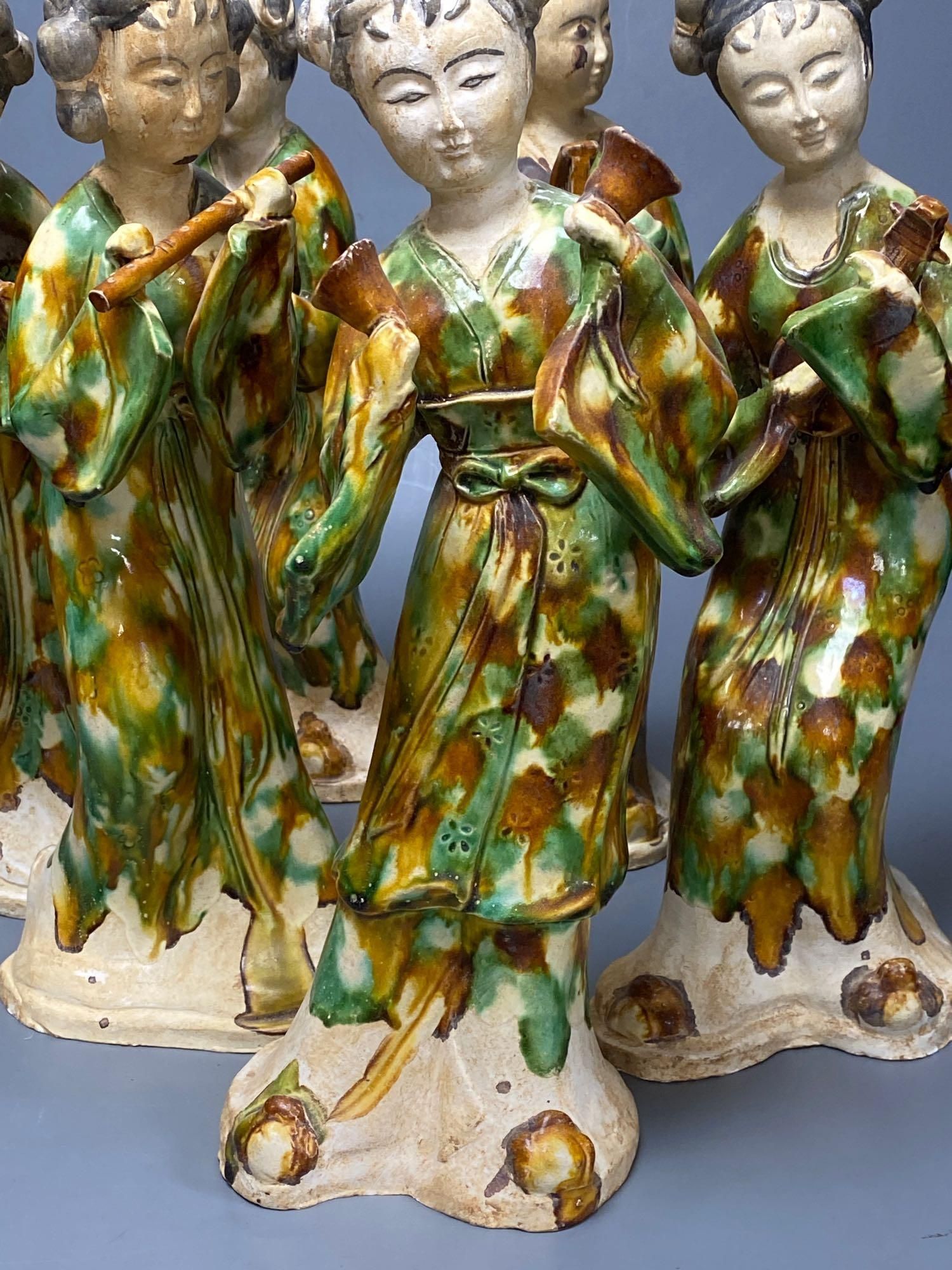 A set of six Chinese Tang style sancai pottery figures of female musicians, 32cm